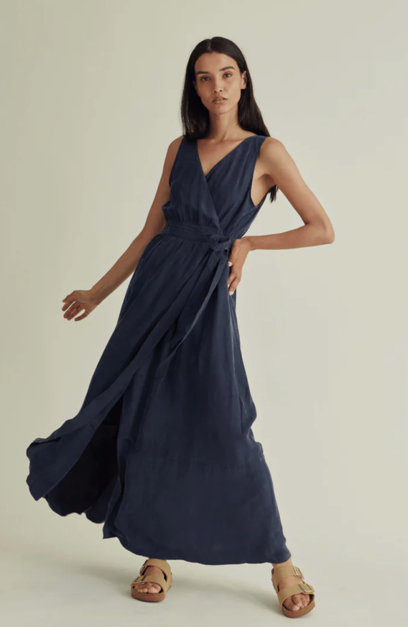VESTIDO CUPRO AZUL MARINO
